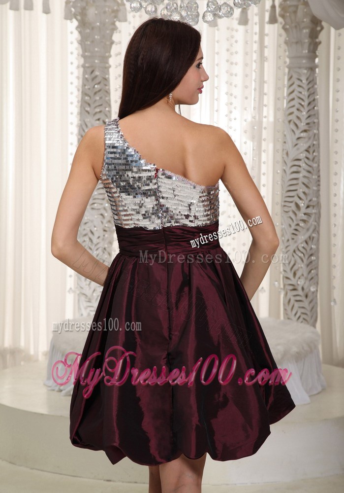 Dark Purple One Shoulder Mini-length Beaded Party Dresses