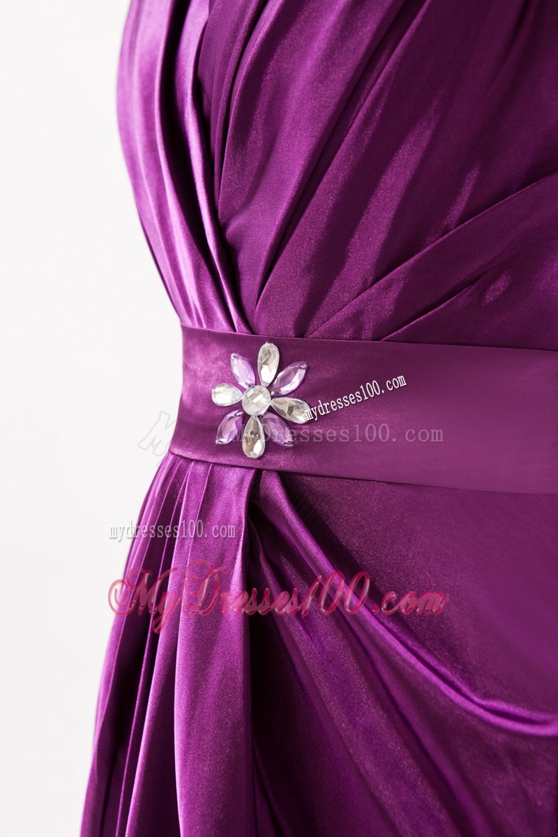 Eggplant Purple Column V-neck Party Dresses Beading Mini-length