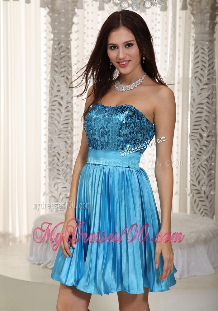 Teal Empire Strapless Mini-length Beading Prom Dress for Summer