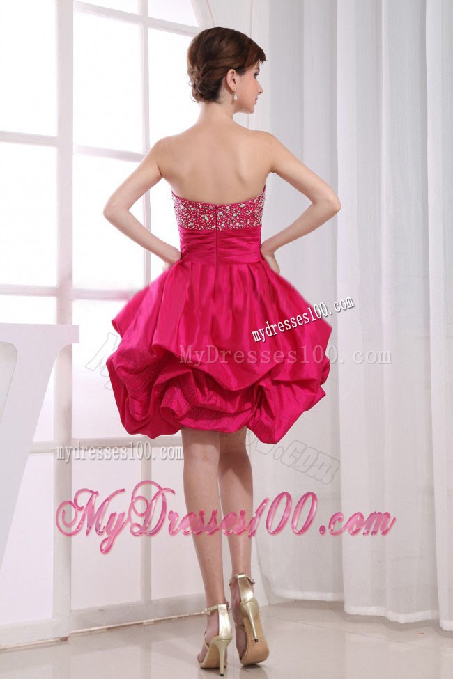 Simple Beading Mini-length Princess Strapless Party Dresses Hot Pink