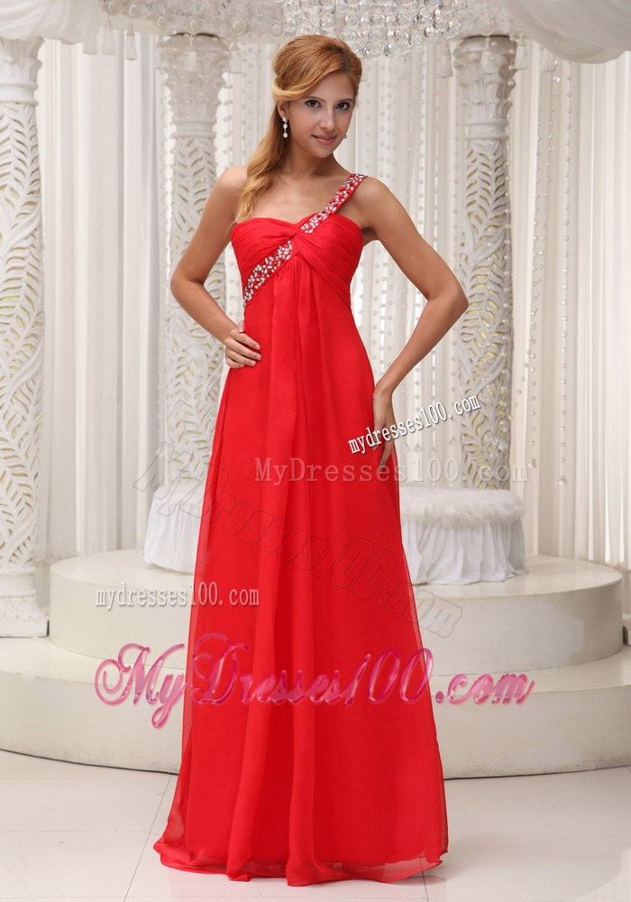 Beaded One Shoulder Red Floor-length For 2013 Cheap Party Dress