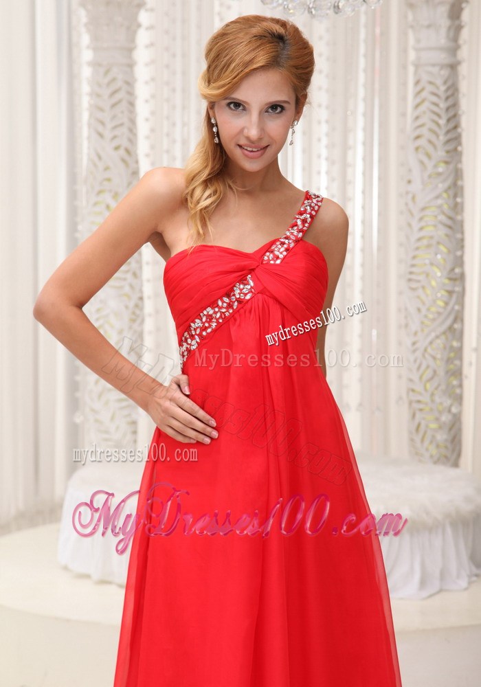 Beaded One Shoulder Red Floor-length For 2013 Cheap Party Dress