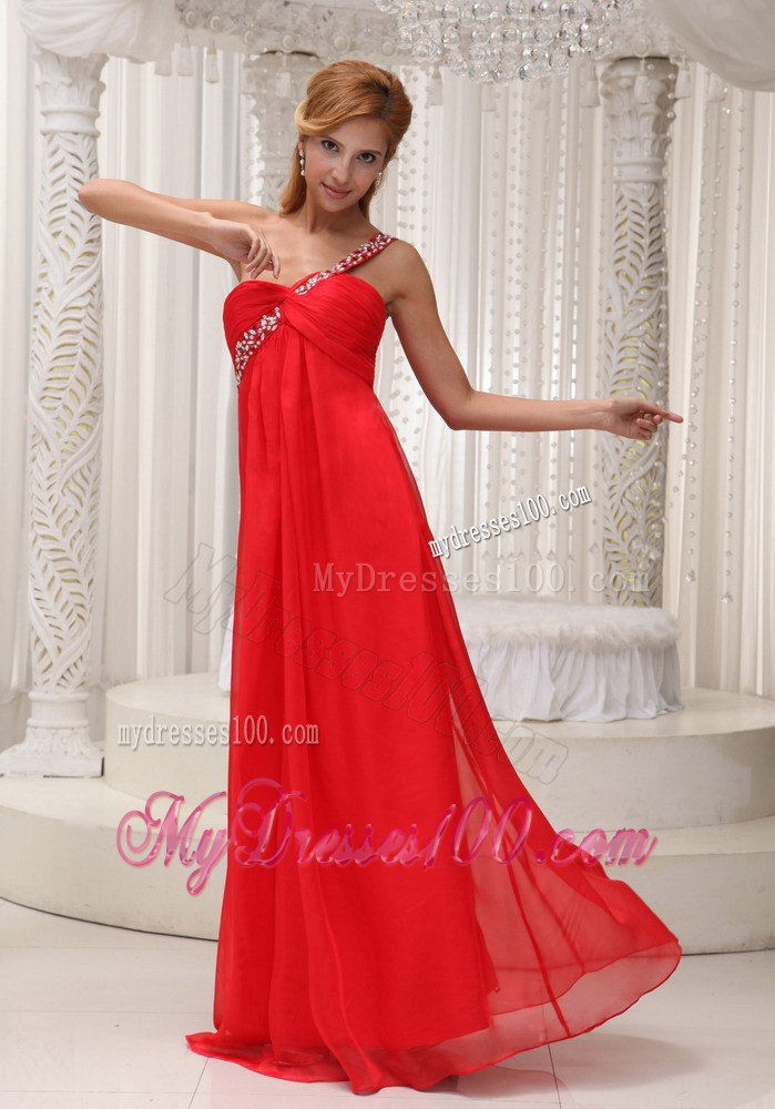Beaded One Shoulder Red Floor-length For 2013 Cheap Party Dress