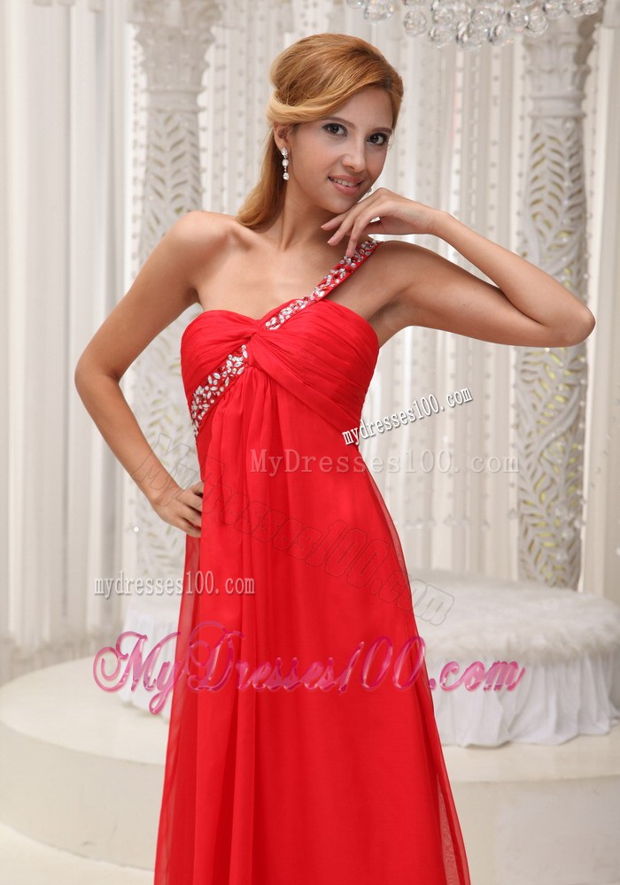 Beaded One Shoulder Red Floor-length For 2013 Cheap Party Dress