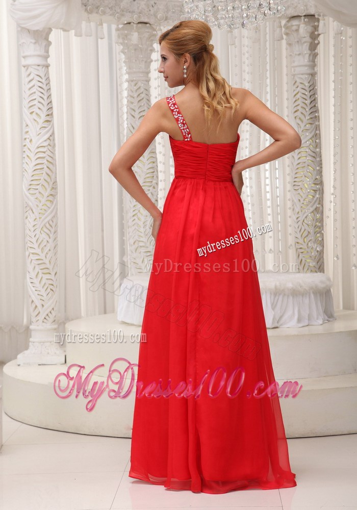 Beaded One Shoulder Red Floor-length For 2013 Cheap Party Dress