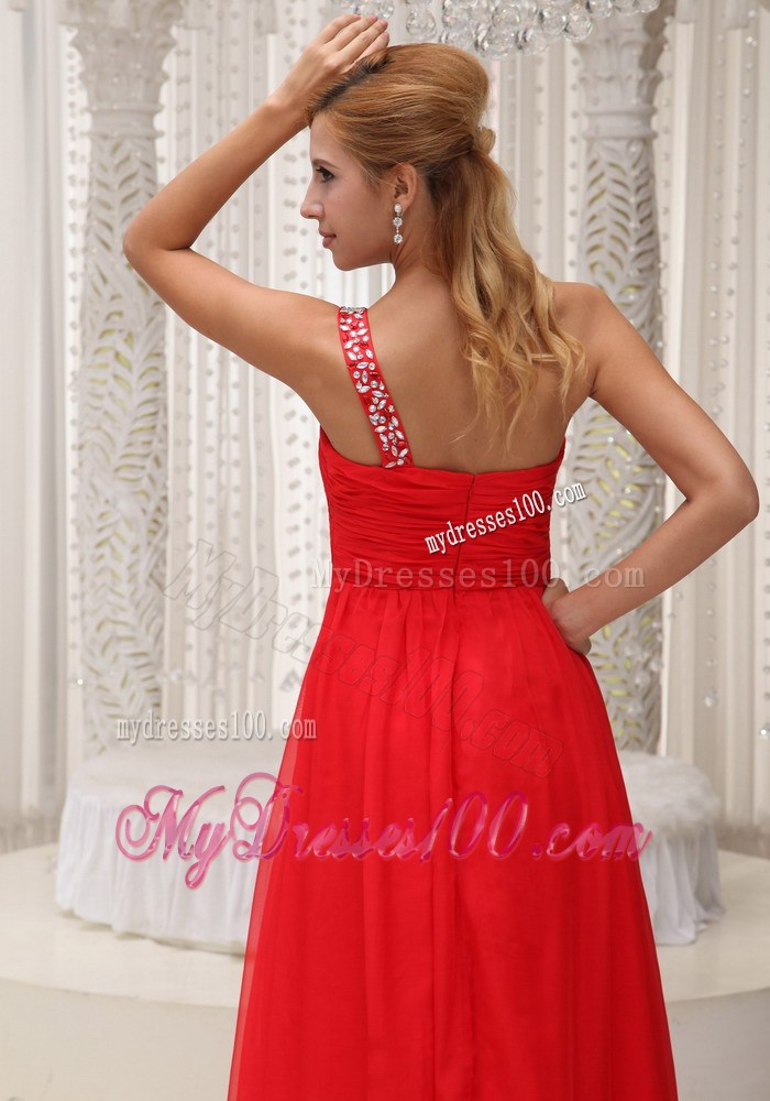Beaded One Shoulder Red Floor-length For 2013 Cheap Party Dress