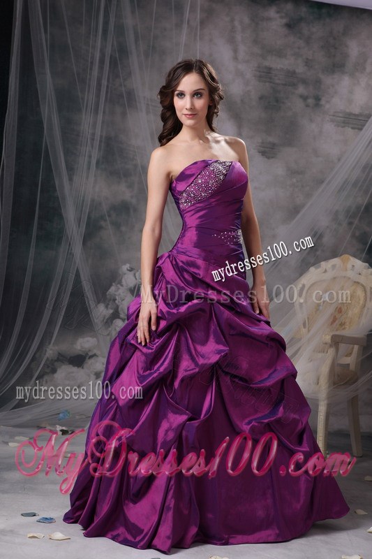 Classical Purple Strapless Party Dresses Beading Party Dress
