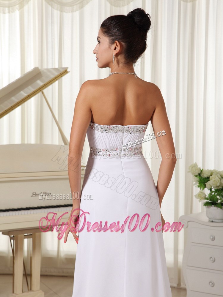 Elegant White Party Dresses Strapless Beaded Bust Brush Train Skirt