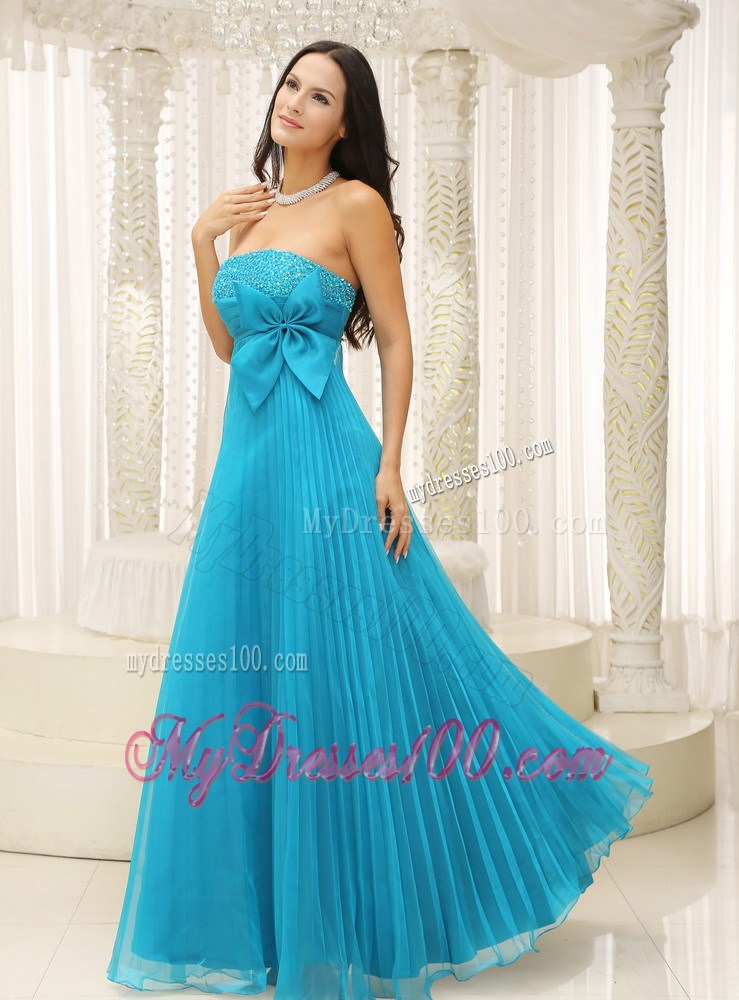 Teal Party Dresses With Bowknot Pleat Beading For Formal Evening