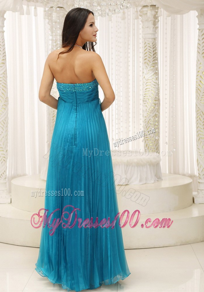 Teal Party Dresses With Bowknot Pleat Beading For Formal Evening