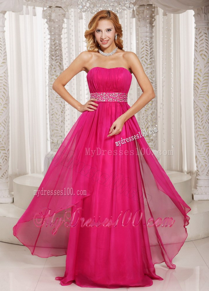 Hot Pink Column Strapless Beading and Ruching 2013 Party Dresses
