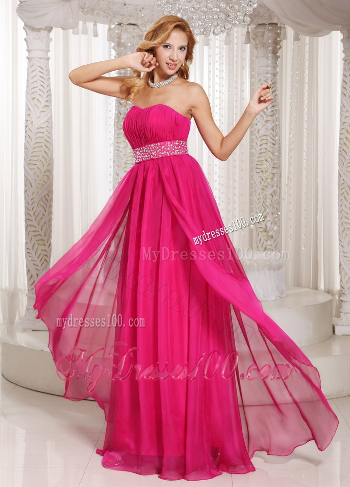Hot Pink Column Strapless Beading and Ruching 2013 Party Dresses