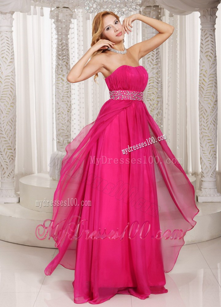 Hot Pink Column Strapless Beading and Ruching 2013 Party Dresses