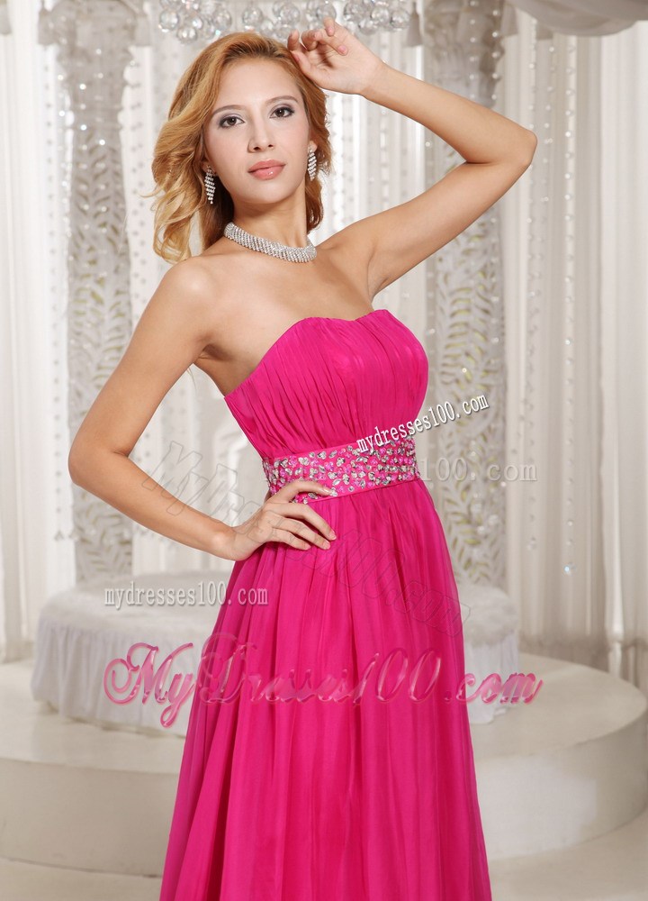 Hot Pink Column Strapless Beading and Ruching 2013 Party Dresses