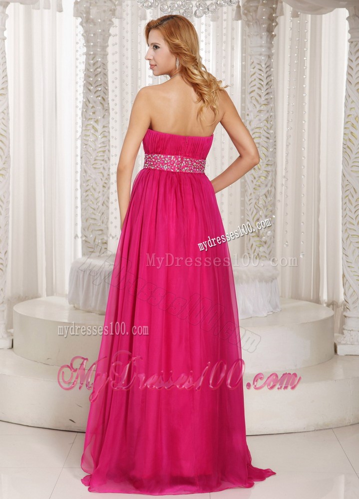 Hot Pink Column Strapless Beading and Ruching 2013 Party Dresses