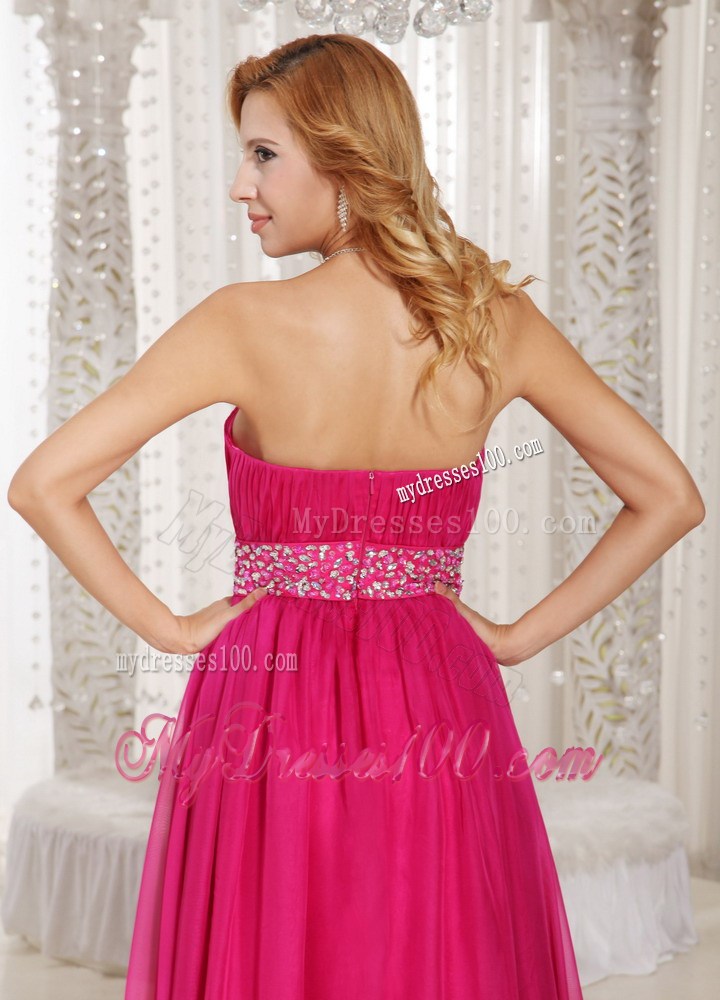 Hot Pink Column Strapless Beading and Ruching 2013 Party Dresses