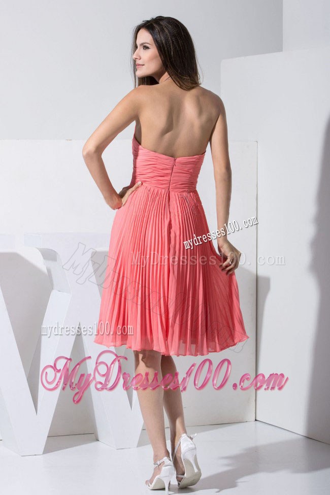 Cute Beading and Pleat Knee-length Watermelon Red 2013 Party Dresses