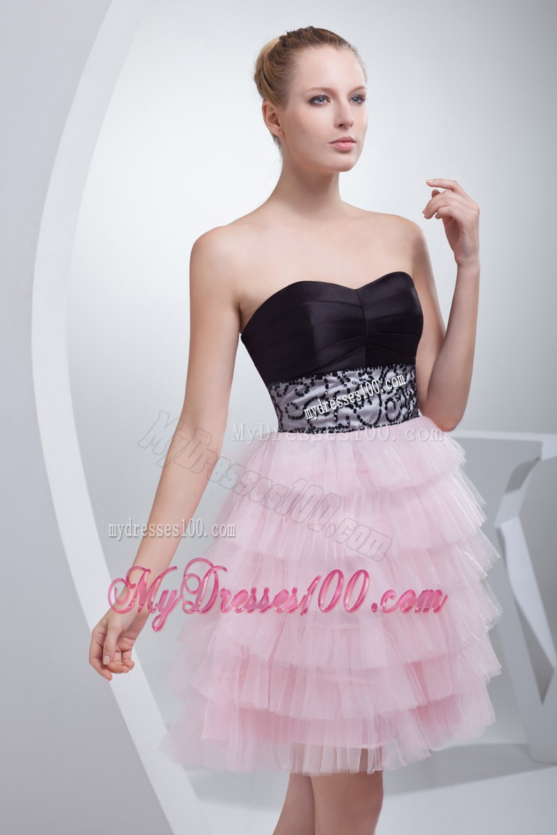 Beading and Ruffled Layers Sweetheart Mini-length Prom Dress