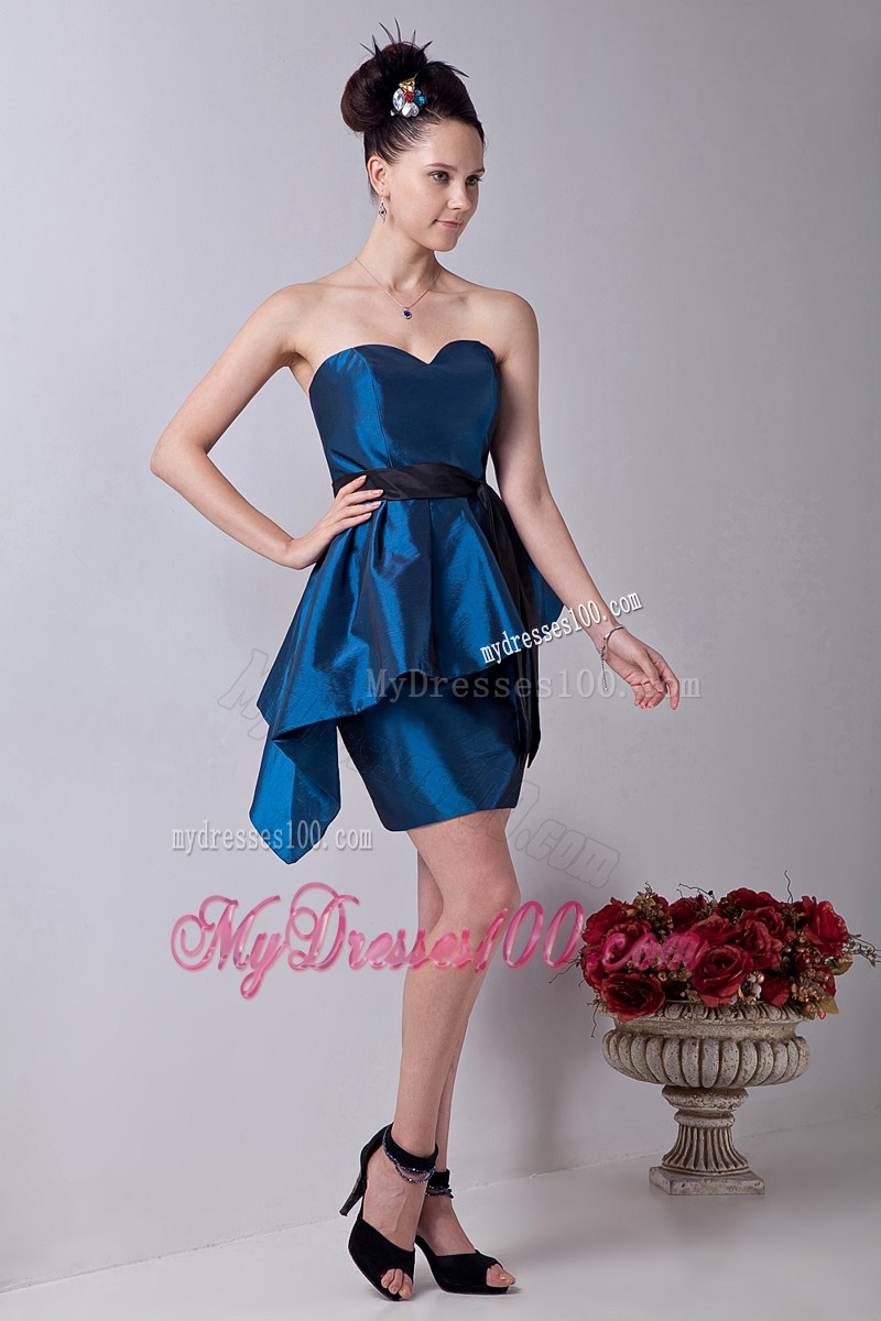 Discount Blue Column Sweetheart Party Dress Sashes Mini-length