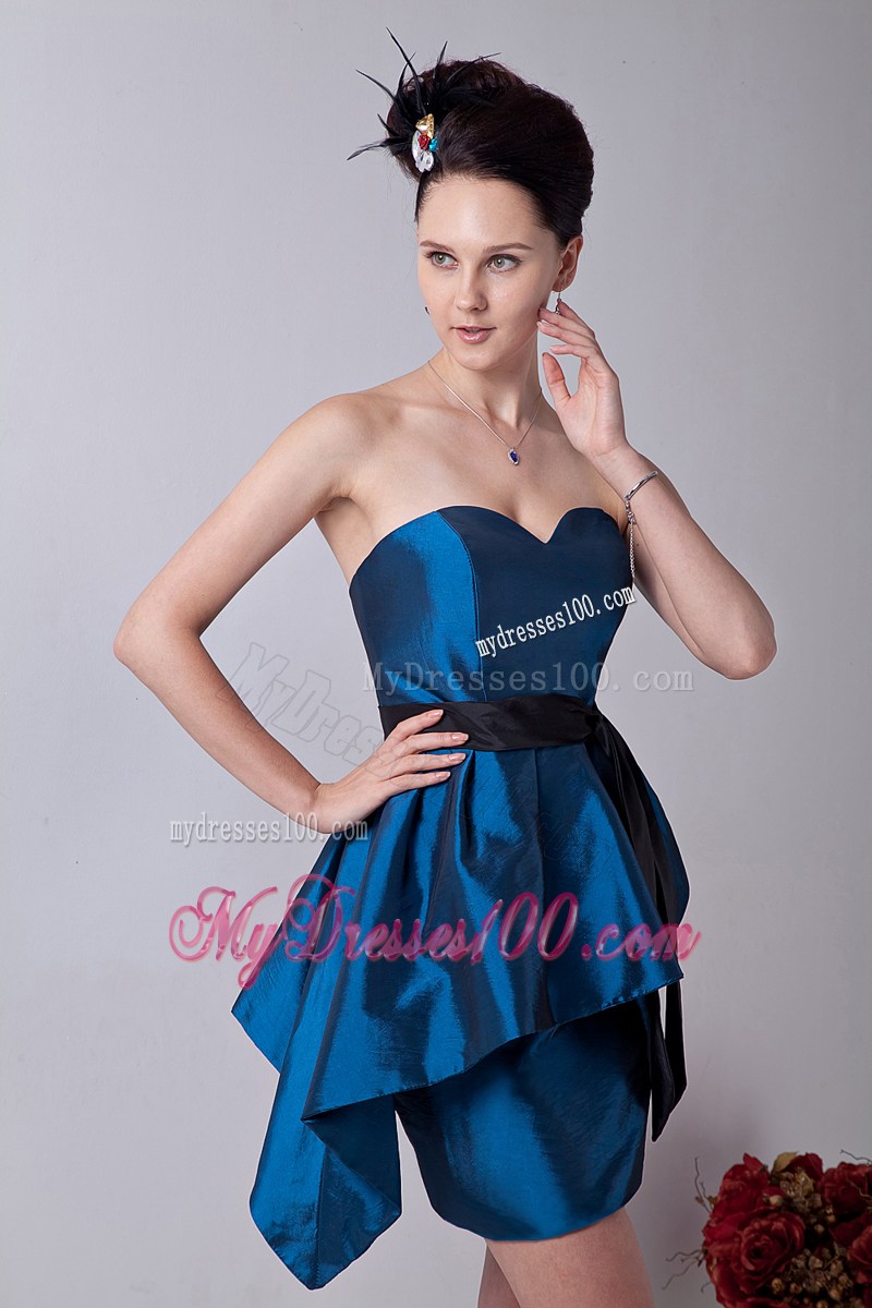 Discount Blue Column Sweetheart Party Dress Sashes Mini-length
