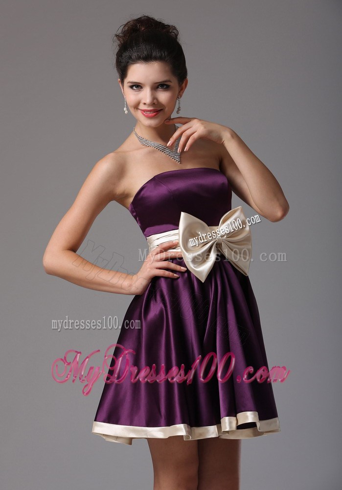 Beautiful Dark Purple Strapless Party Dresses With Sash Mini-length
