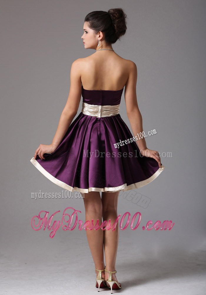 Beautiful Dark Purple Strapless Party Dresses With Sash Mini-length