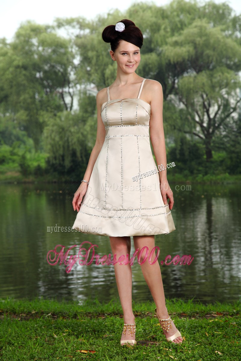 Simple Champagne Straps Mini-length Beading Party Dresses
