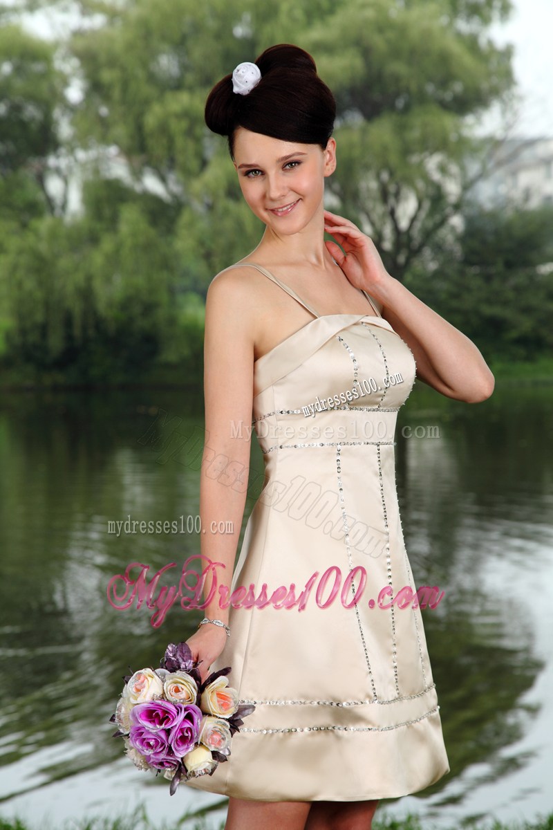 Simple Champagne Straps Mini-length Beading Party Dresses