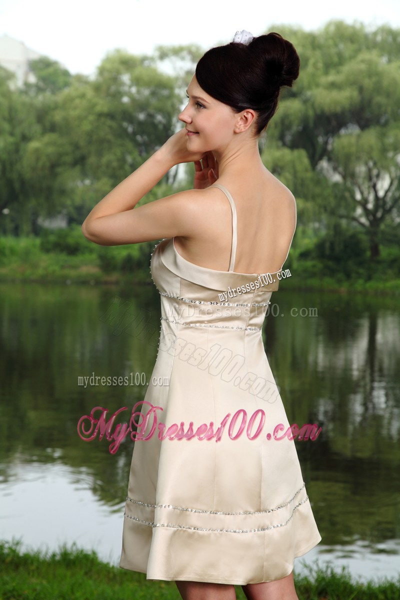 Simple Champagne Straps Mini-length Beading Party Dresses