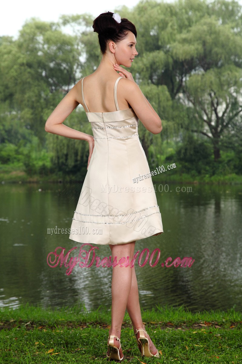 Simple Champagne Straps Mini-length Beading Party Dresses