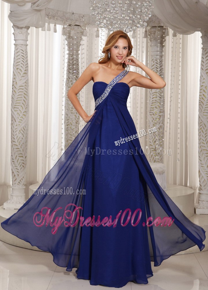 2013 One Shoulder Navy Blue Empire Party Dresses With Beading