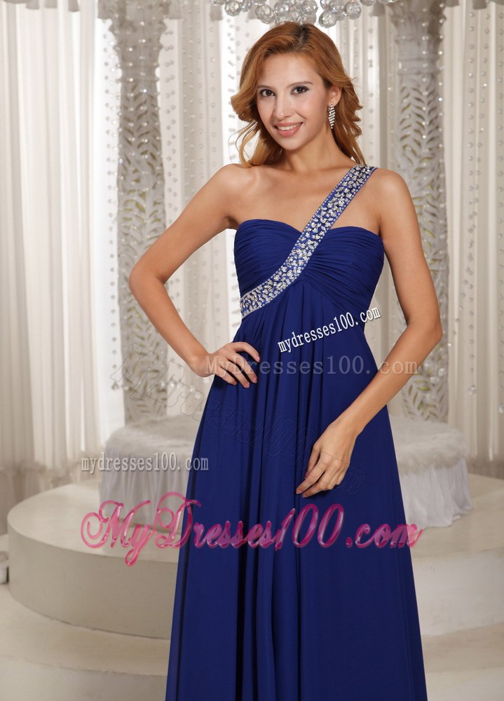 2013 One Shoulder Navy Blue Empire Party Dresses With Beading