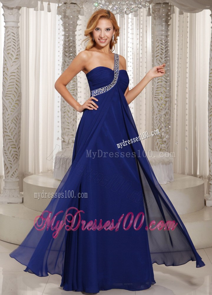 2013 One Shoulder Navy Blue Empire Party Dresses With Beading