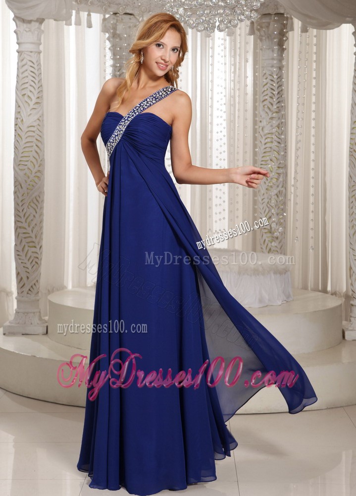 2013 One Shoulder Navy Blue Empire Party Dresses With Beading