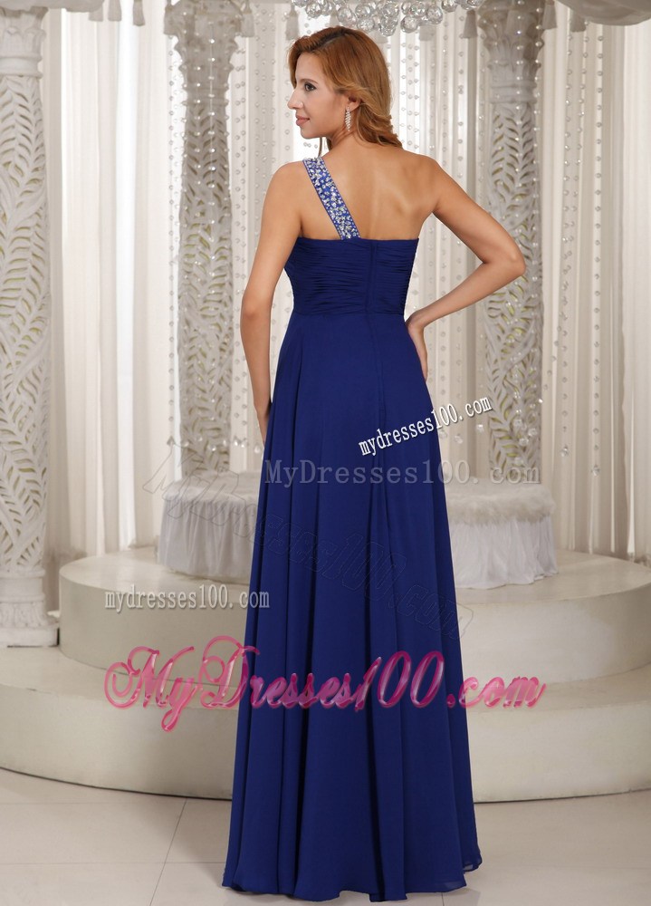 2013 One Shoulder Navy Blue Empire Party Dresses With Beading