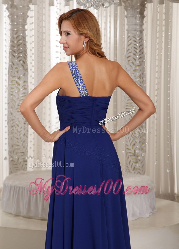 2013 One Shoulder Navy Blue Empire Party Dresses With Beading