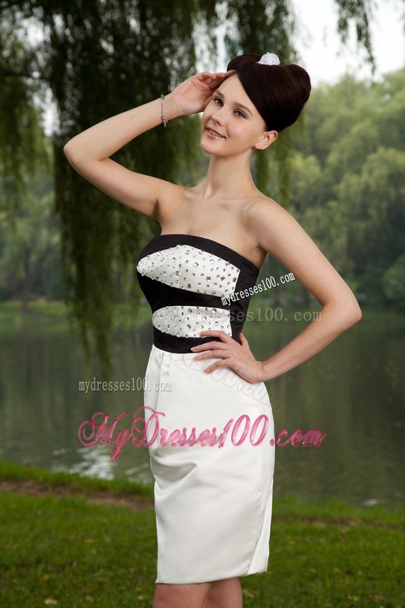 Summer White Column Strapless Mini-length Beading Party Dresses