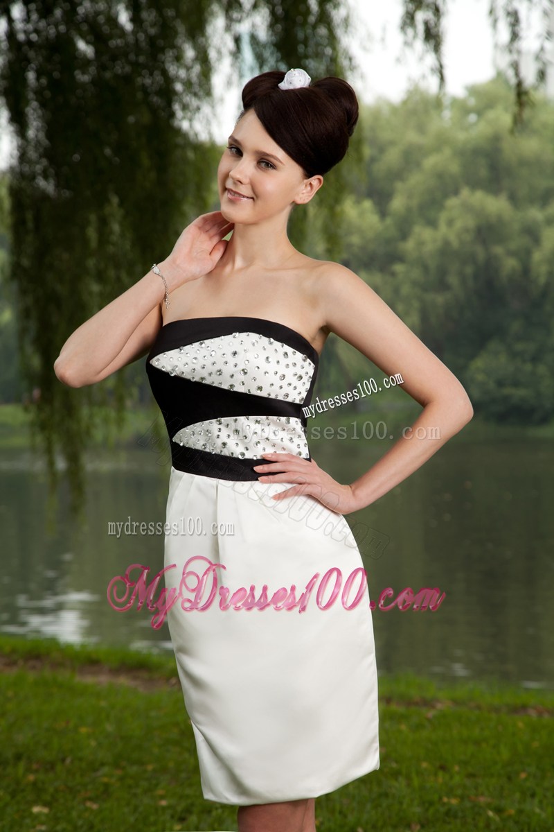 Summer White Column Strapless Mini-length Beading Party Dresses