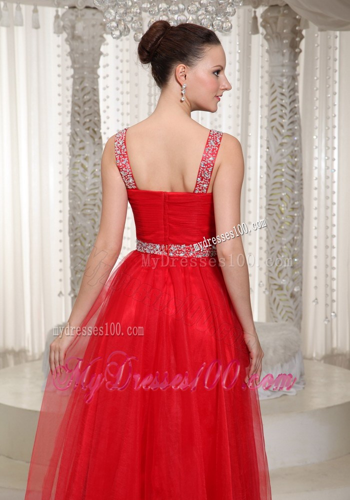 Beautiful Long Empire Party Dress With V-neck Red 2013 Summer