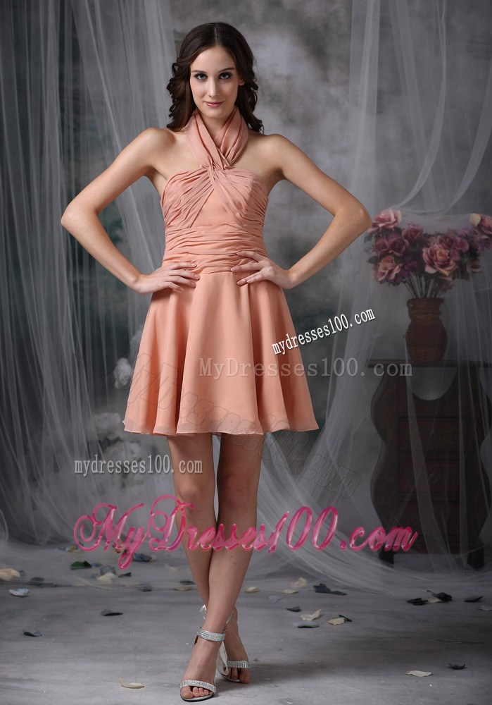 Latest Rust Red Princess Cocktail Dresses Halter Ruched Mini-length