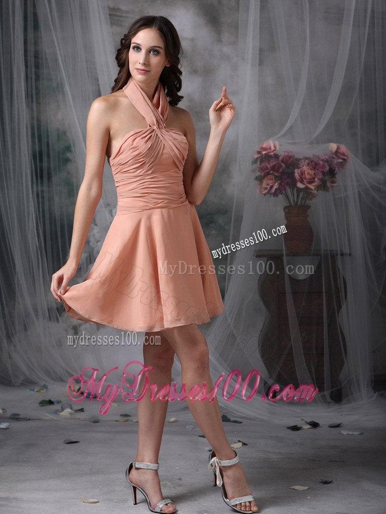 Latest Rust Red Princess Cocktail Dresses Halter Ruched Mini-length