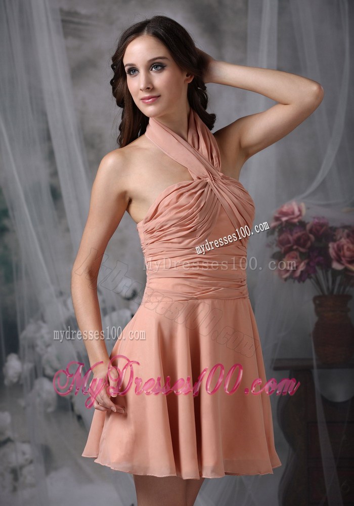 Latest Rust Red Princess Cocktail Dresses Halter Ruched Mini-length