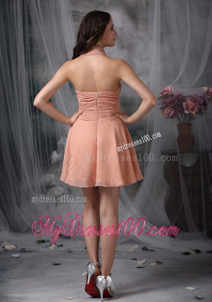 Latest Rust Red Princess Cocktail Dresses Halter Ruched Mini-length
