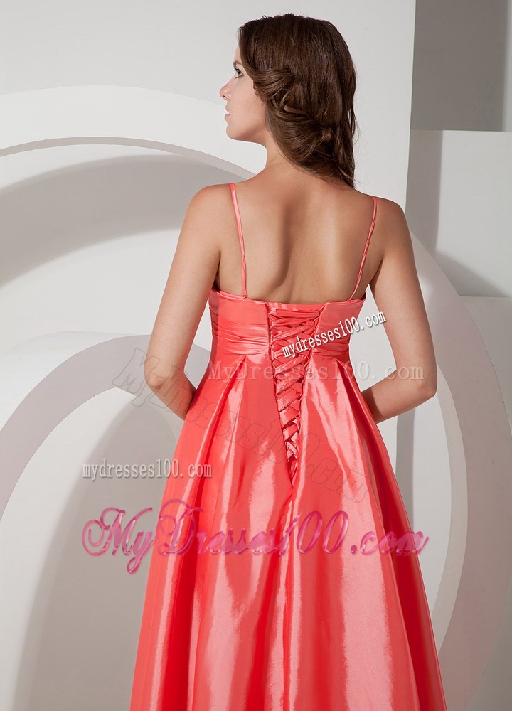 Empire Beaded Party Dress Watermelon Asymmetrical Spaghetti Straps