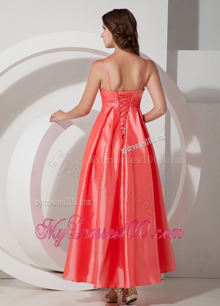 Empire Beaded Party Dress Watermelon Asymmetrical Spaghetti Straps