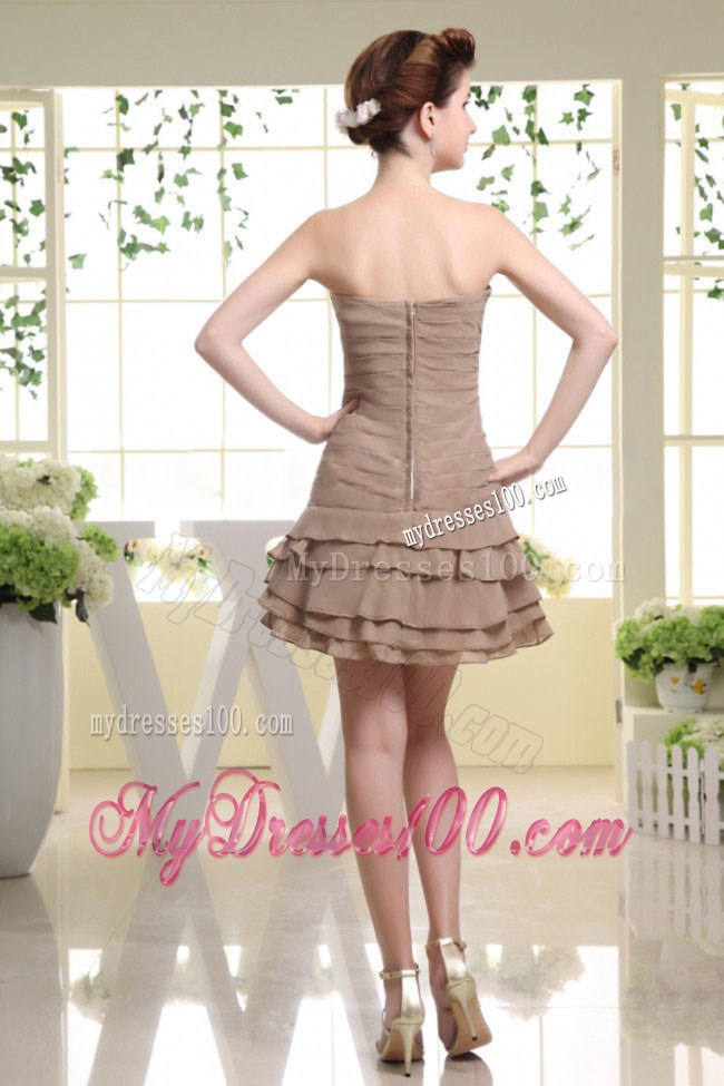 Cheap Grey Mini-length Party Dress With Beading and Ruffled Layers