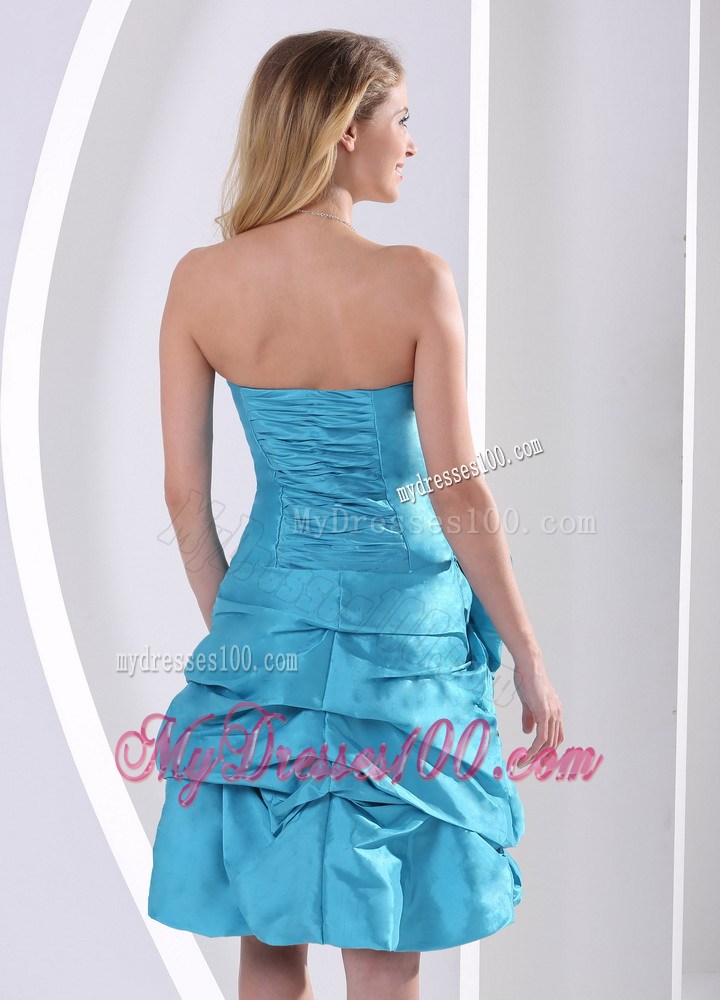 Cheap Turquoise Column Strapless Flowers Appliques Party Dresses