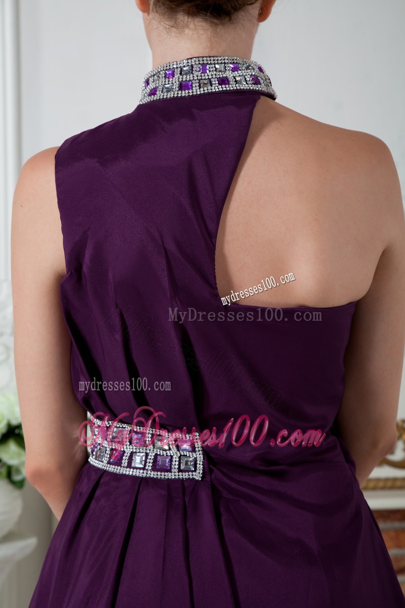 Dark Purple Empire Asymmetrical Party Dresses Knee-length Beading