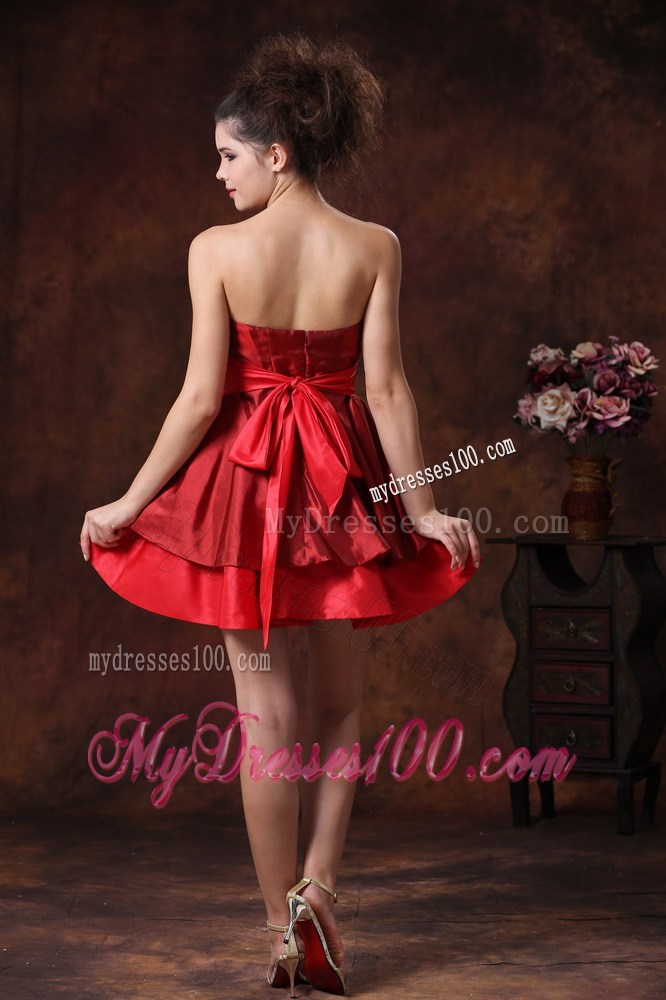 2013 Simple Bowknot Red Mini-length Strapless Party Dress