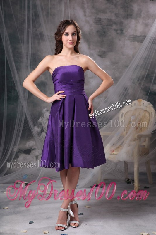 Customize Eggplant Purple Knee-length Party Dress Strapless